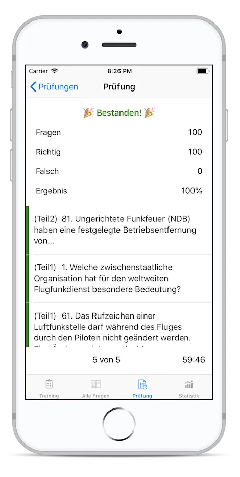 BZF Fragenkatalog App auf dem iPhone